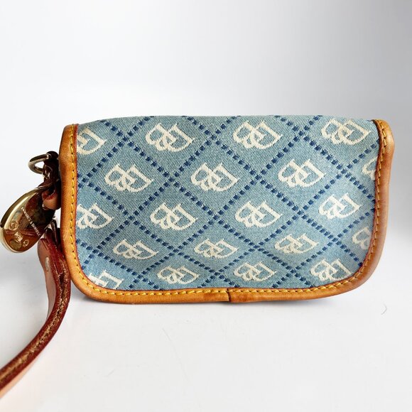 Vintage Dooney & Bourke Blue Logo Canvas Wristlet with Bag Charm Retro Chic - Picture 7 of 10